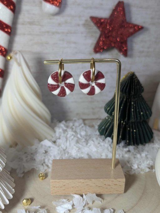 Boucles d'oreilles sucre d'orge (créoles + pampilles)