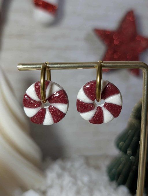 Boucles d'oreilles sucre d'orge (créoles + pampilles)