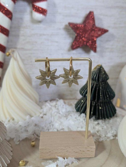 Boucles d'oreilles étoiles (créoles + pampilles)