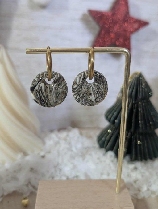 Boucle d'oreilles rondes 3 couleurs + dorées