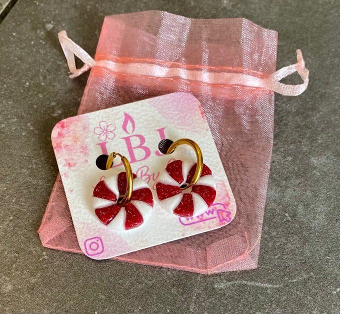 Boucles d'oreilles sucre d'orge (créoles + pampilles)