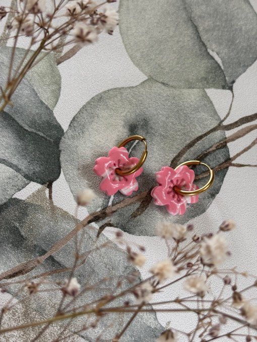 Boucles d'oreilles Fleurs de cerisier roses et blanches