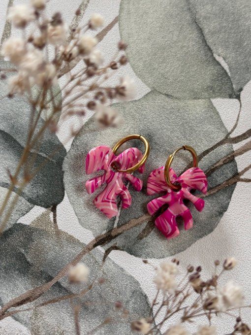 Boucles d'oreilles Fleurs de cerisier dégradées de roses