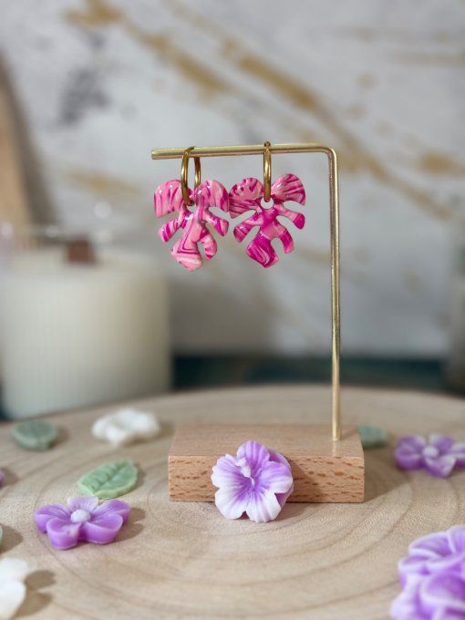 Boucles d'oreilles Fleurs de cerisier dégradées de roses