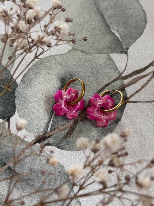 Boucles d'oreilles Fleurs de cerisier dégradées de roses