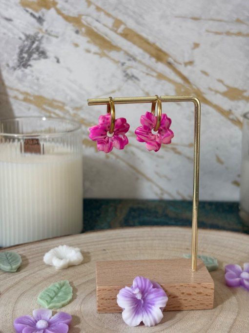 Boucles d'oreilles Fleurs de cerisier dégradées de roses