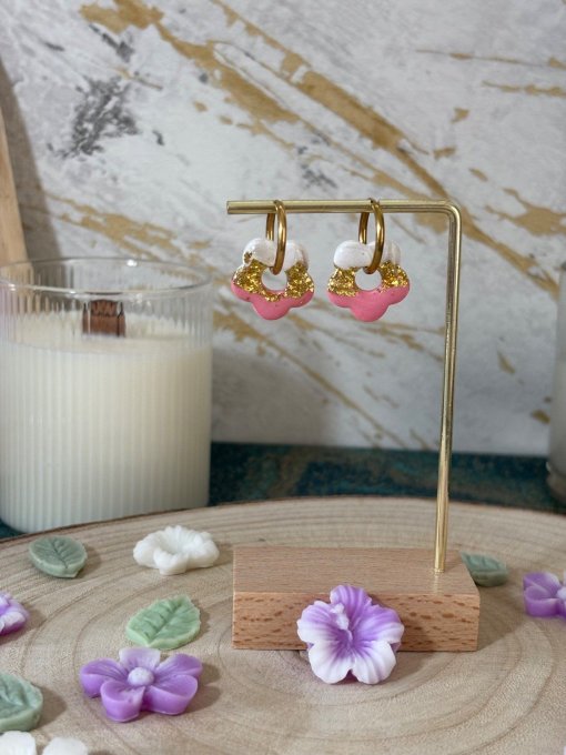 Boucles d'oreilles Fleurs bicolores dorées