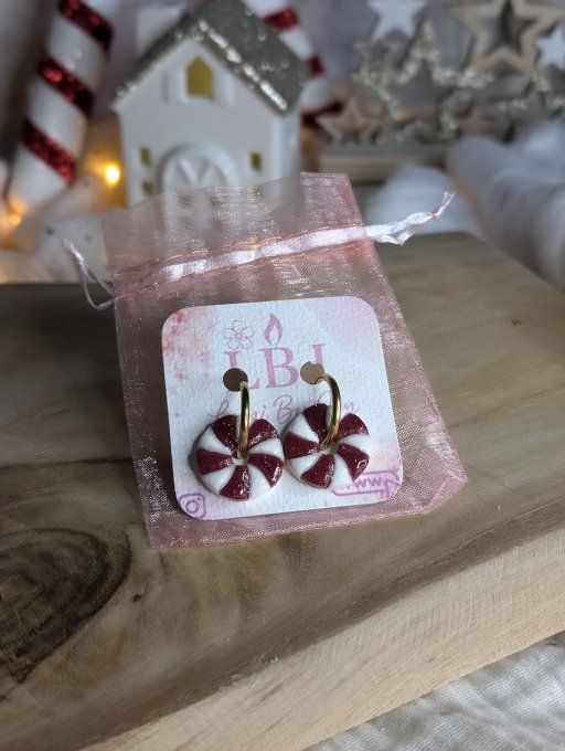 Boucles d'oreilles sucre d'orge (créoles + pampilles)